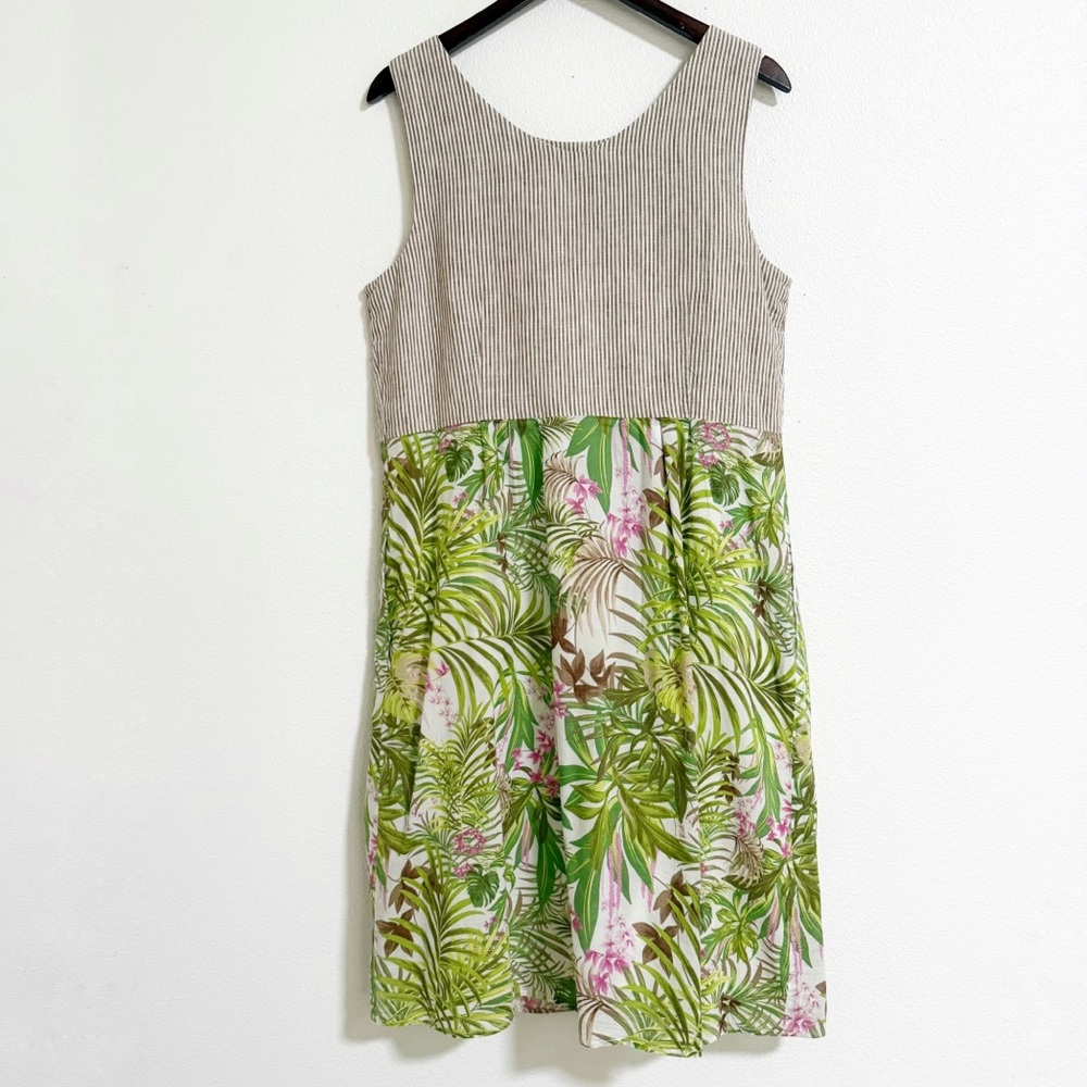 J. Jill Striped Tropical Floral Linen Cotton Tank Dress - Picture 3 of 13